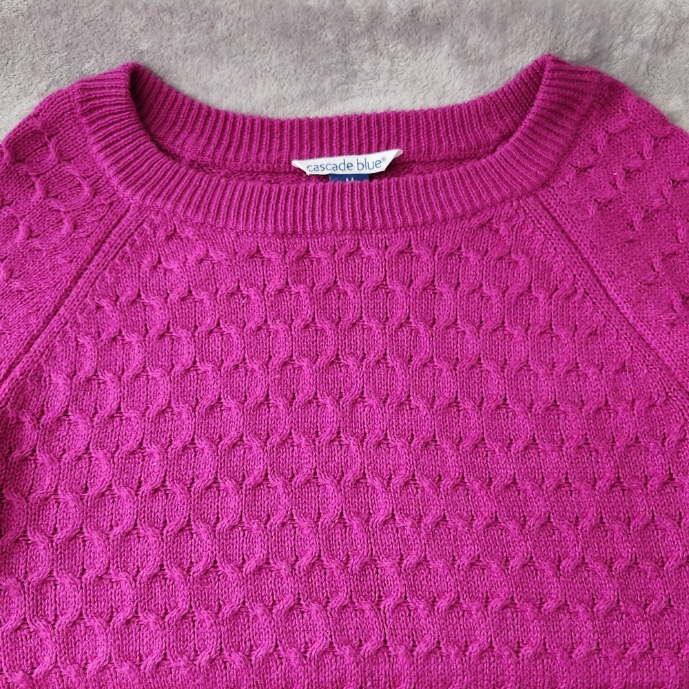 Cascade Blue Cable Knit Crewneck Sweater Size: M Color: Pink